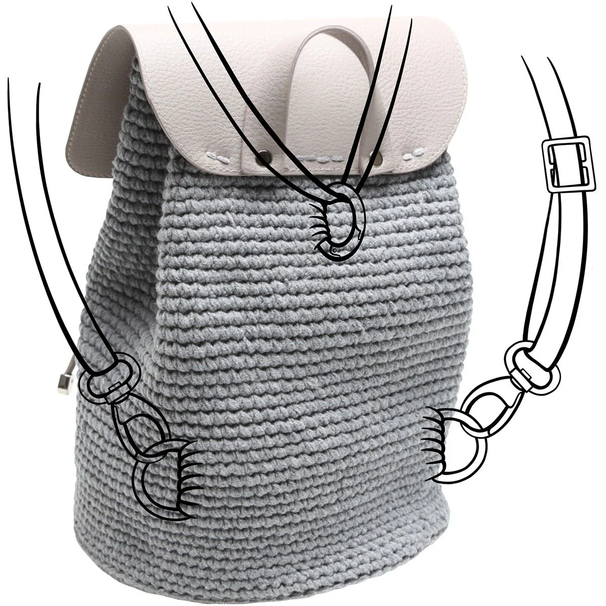 Bag Flap w/Magnetic Button - Beige/Silver - Image 7